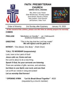 thumbnail of 01-15-2023 Communion – Ordination bulletin